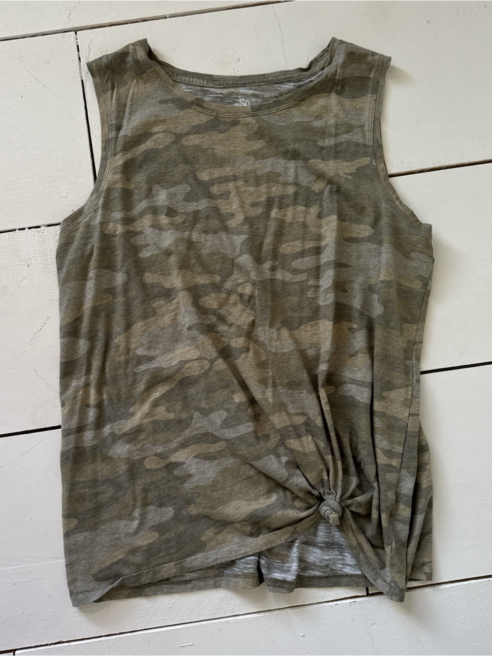 SO Olive Green Camo Knot-Front Tank